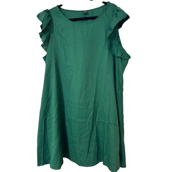 SHEIN Curve 3XL Green Ruffle Sleeve Shift Dress Women’s Plus Solid Sleeveless - Picture 1 of 4